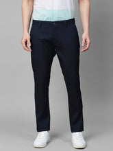 Genips Men's Navy Cotton Stretch Caribbean Slim Fit Self Design Trousers